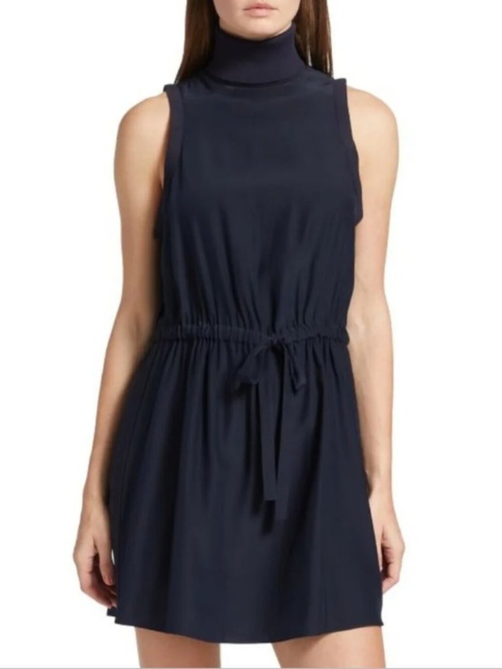 NWT Cinq à Sept Lonny Silk Turtleneck Dress Navy Blue